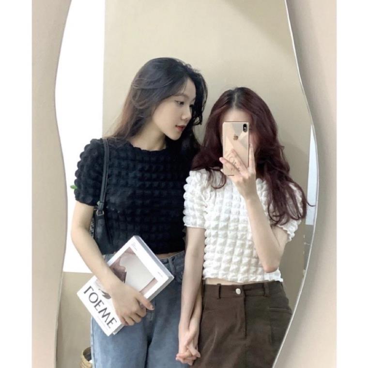 [NEW] Áo Croptop Chất Caro Xốp Nữ  Thun Kiểu Body Cộc Tay( Hàng Sẵn)