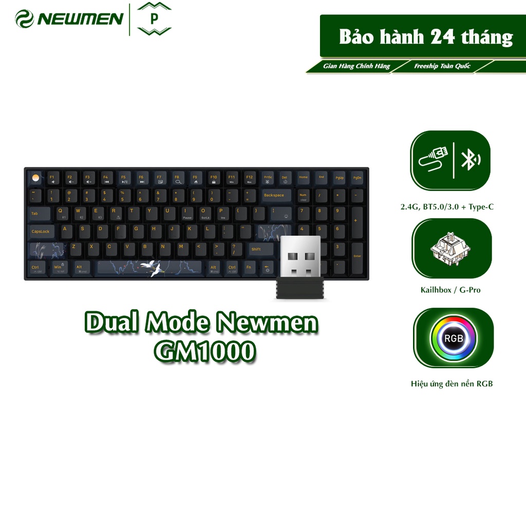 Bàn phím cơ không dây Dual Mode Newmen GM840 Pro (Tiên Hạc -Trăng &amp; Mây) - Hàng chính hãng