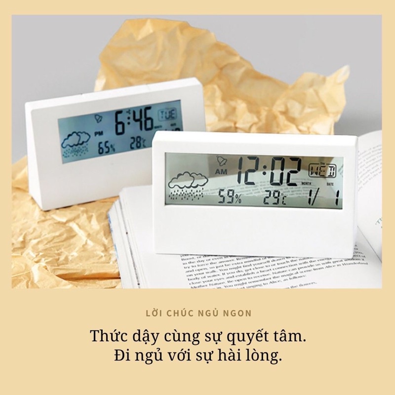 Đồng hồ để bàn mini màu trắng màn hình trong suốt cho học sinh sinh viên