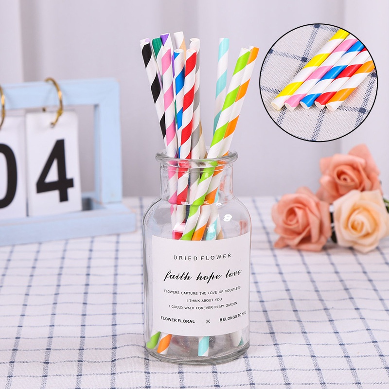 Set 100 Ống Hút Giấy Họa Tiết Chấm Bi Nhiều Màu Sắc Thân Thiện Với Môi Trường