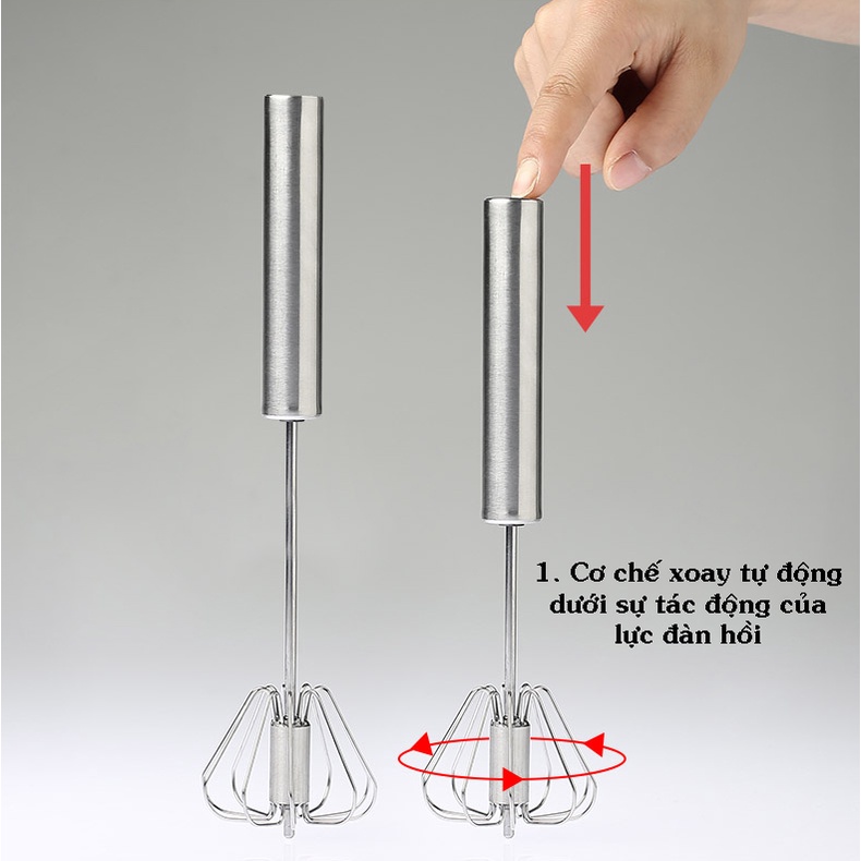 Máy đánh trứng cầm tay bán tự động thông minh, Cây đánh trứng thép không gỉ inox 304 có trục xoay tiện lợi