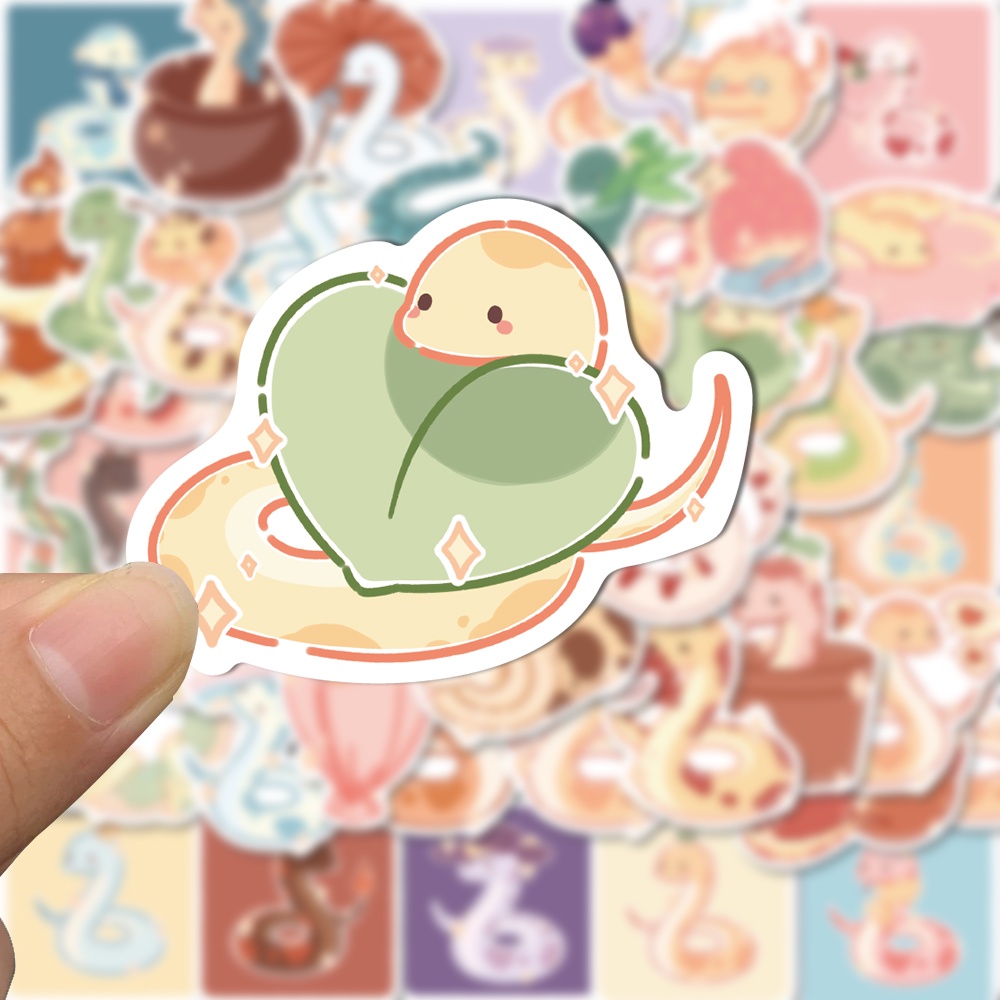 Bộ 50 Miếng Dán Trang Trí Laptop Chống Thấm Nước Hình Rắn Hoạt Hình Dễ Thương