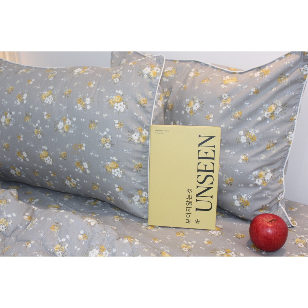 Bộ drap gối KHA LY - cotton thiên nhiên - Nhí Xám Tro - VN302