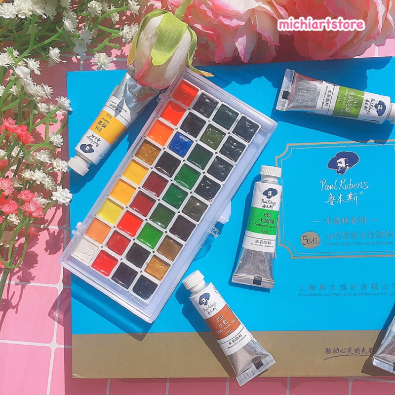 [Michi Art Store] Màu nước Paul Rubens Watercolor Pigments 36 màu pocket 0,5ml, 1ml hạng học sinh