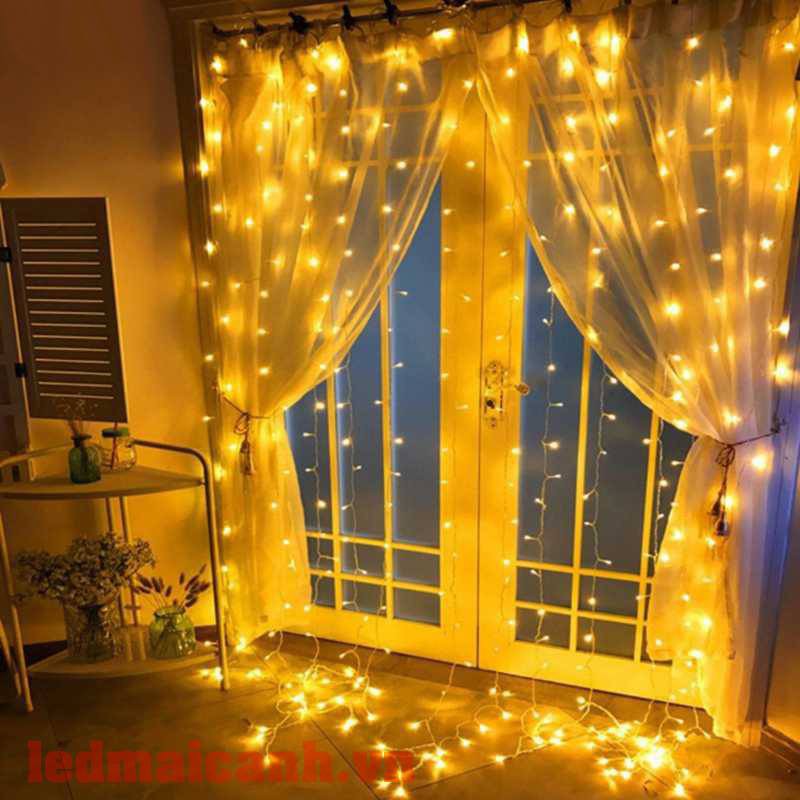 Đèn Rèm mành 3x3m 10 Dây Thả, Đèn Led Rèm Mưa Màu Vàng Ấm Trang Trí Background-Giadung24h