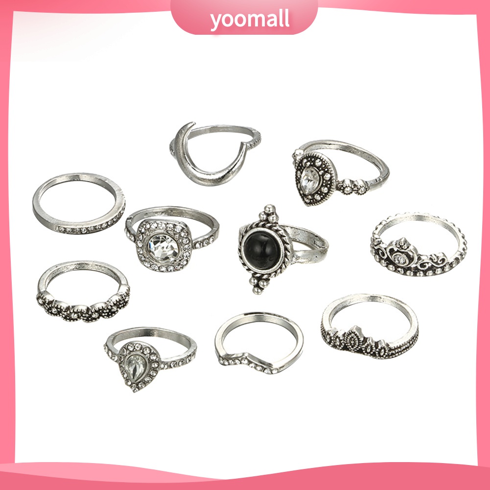 Yomall♡ Bộ 10 NhẫN Midi NhiềU KiểU DáNg Xinh XắN