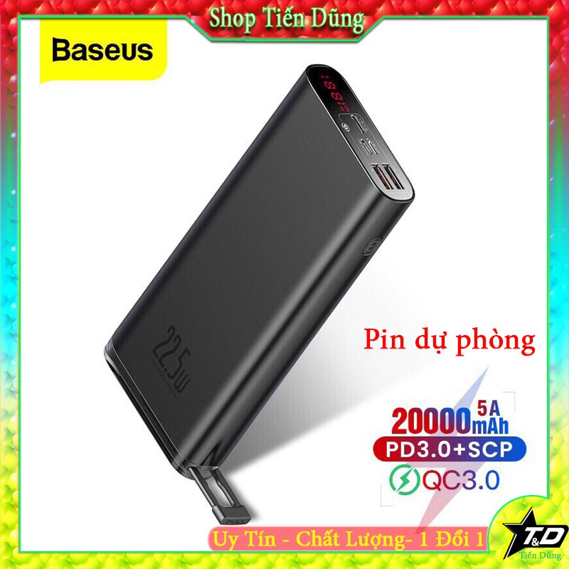 Sạc dự phòng 20000mAh Baseus sạc nhanh 22.5W tiêu chuẩn QC3.0 3 cổng vào lingtning , type-C, micro đèn led hiển thị