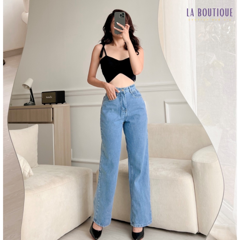 Áo hai dây nhún ngực cột vai La Boutique màu đen thun ATY  cao cấp form croptop dễ phối dồ đi dạo phố