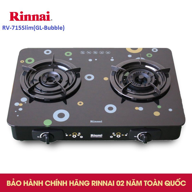 Bếp gas đôi Rinnai RV-715Slim(GL-Bubble) Mặt kính cường lực, Chén đồng có đầu hâm