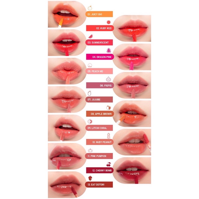 Son tint bóng Romand Juicy Lasting Màu 12/13/19/20/23/25