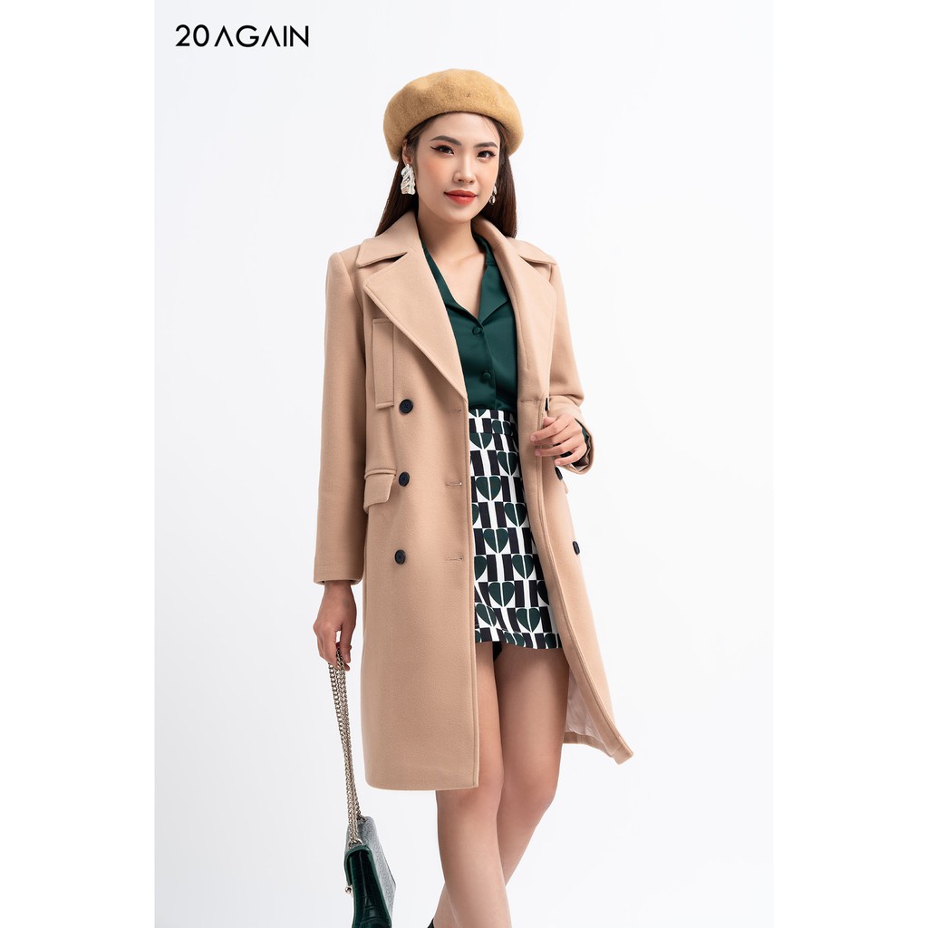 Áo khoác dạ nữ dáng dài 2 hàng cúc 20AGAIN, thiết kế thời thượng, tôn dáng, chất liệu cao cấp KDA1268