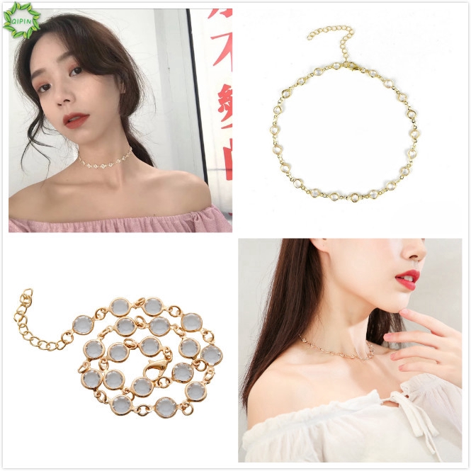 Vòng cổ bằng hợp kim có đính kim cương pha lê theo phong cách Hàn Quốc cho nữ