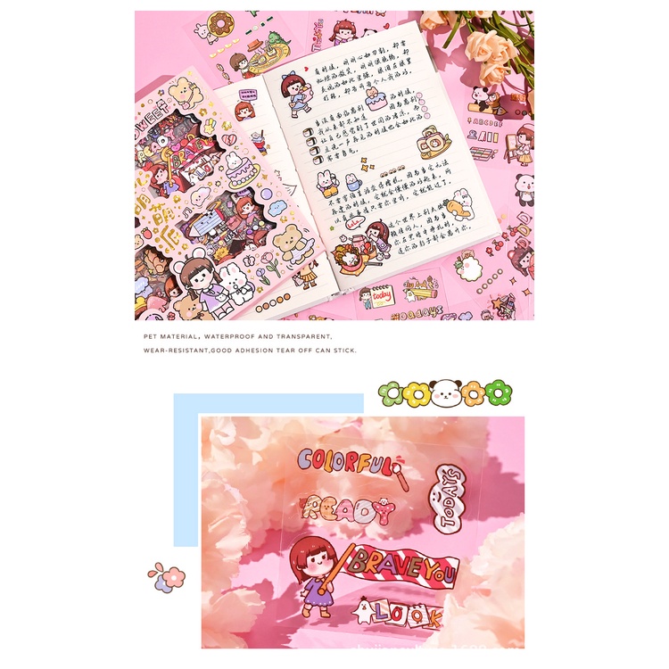 Hộp Set 100 Sticker Trong Suốt Trang Trí Sổ Tay Cute Mũ Bảo Hiểm Bullet Journal Hello Sweet ST2