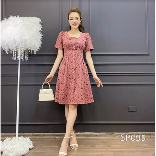 CHIDU Đầm hoa nhí dáng xoè cổ vuông thanh lịch SP095