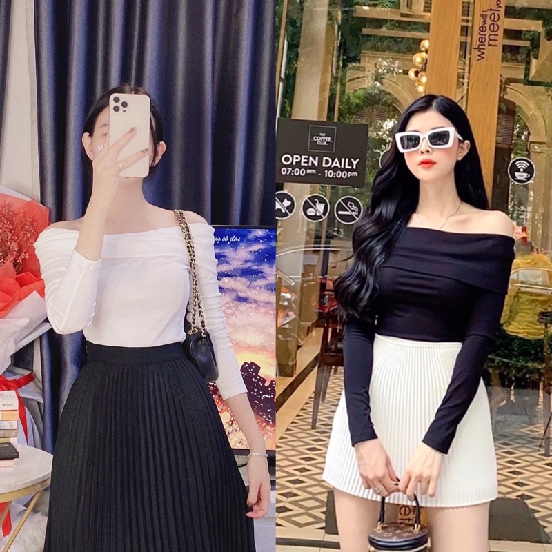 Áo thun body tay dài trễ vai (Clip + Ảnh chụp thật)