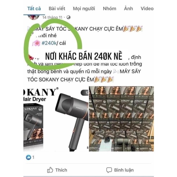 Máy sấy tóc, tạo kiểu tóc chính hãng Sokany máy sấy tạo kiểu ion âm chống khô tóc