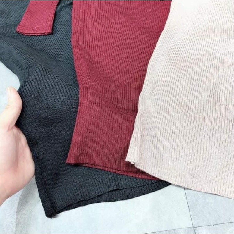 Váy body dài tay cổ tròn chất cotton tăm siêu tôn dáng