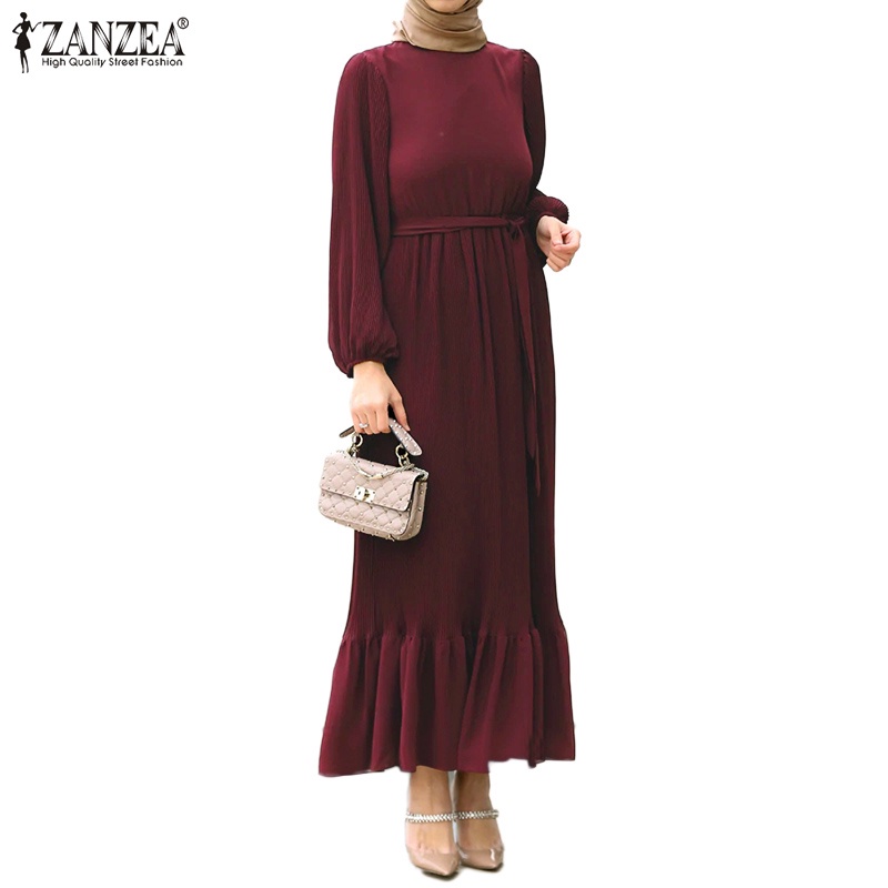 Đầm ZANZEA maxi tay dài cổ tròn phong cách hồi giáo thời trang cho nữ