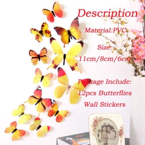 12 Sticker Dán Tường Hình Con Bướm 3d Dùng Trang Trí Phòng