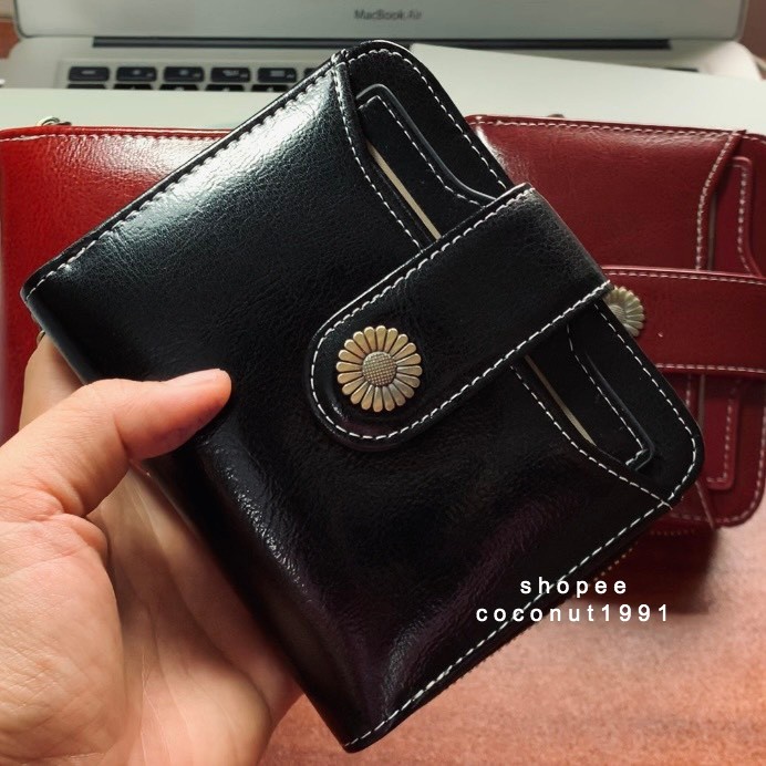 (Có clip + ảnh thật) Ví da nữ cao cấp khoá bấm cúc Daisy, ví gập bằng da dáng ngắn, nhiều ngăn