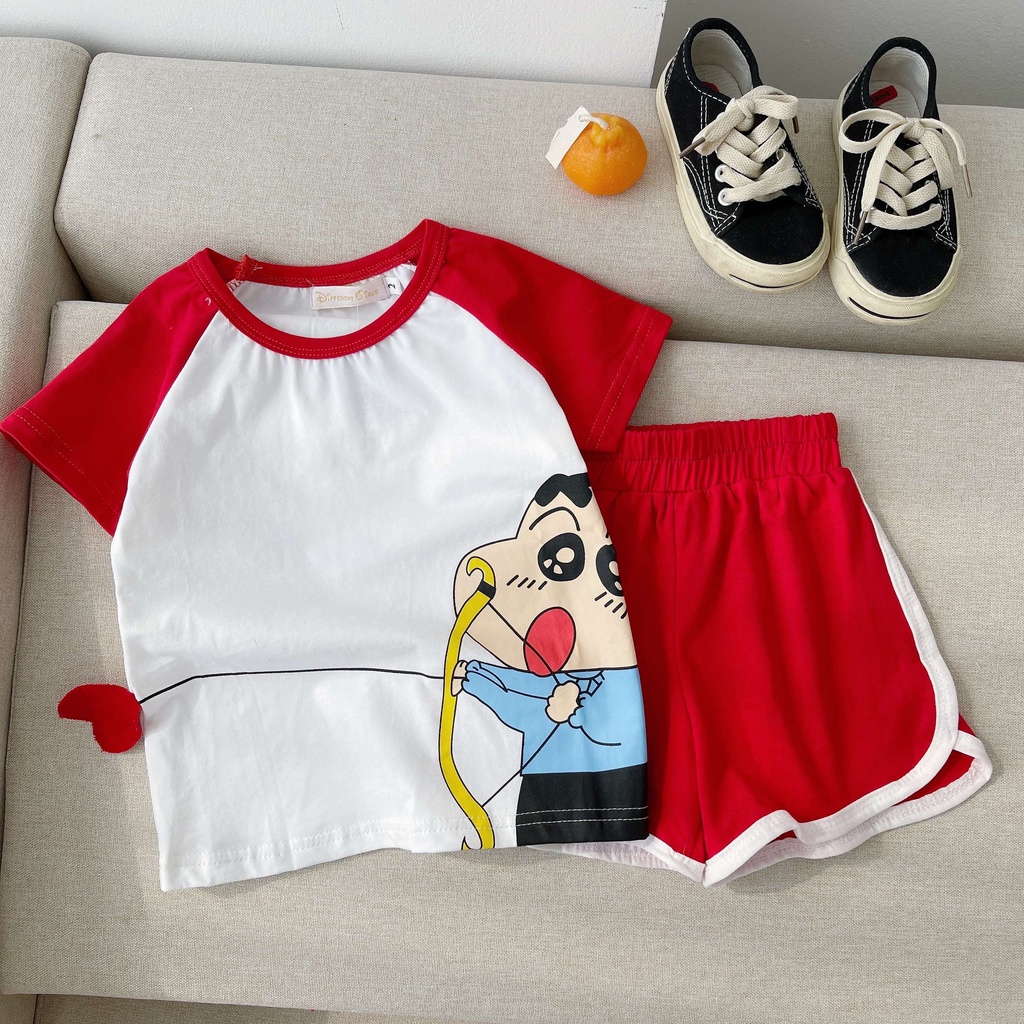 Bộ cotton cộc tay hè cho bé trai, bé gái in hình cu sin cực xinh cho bé từ 8-28kg