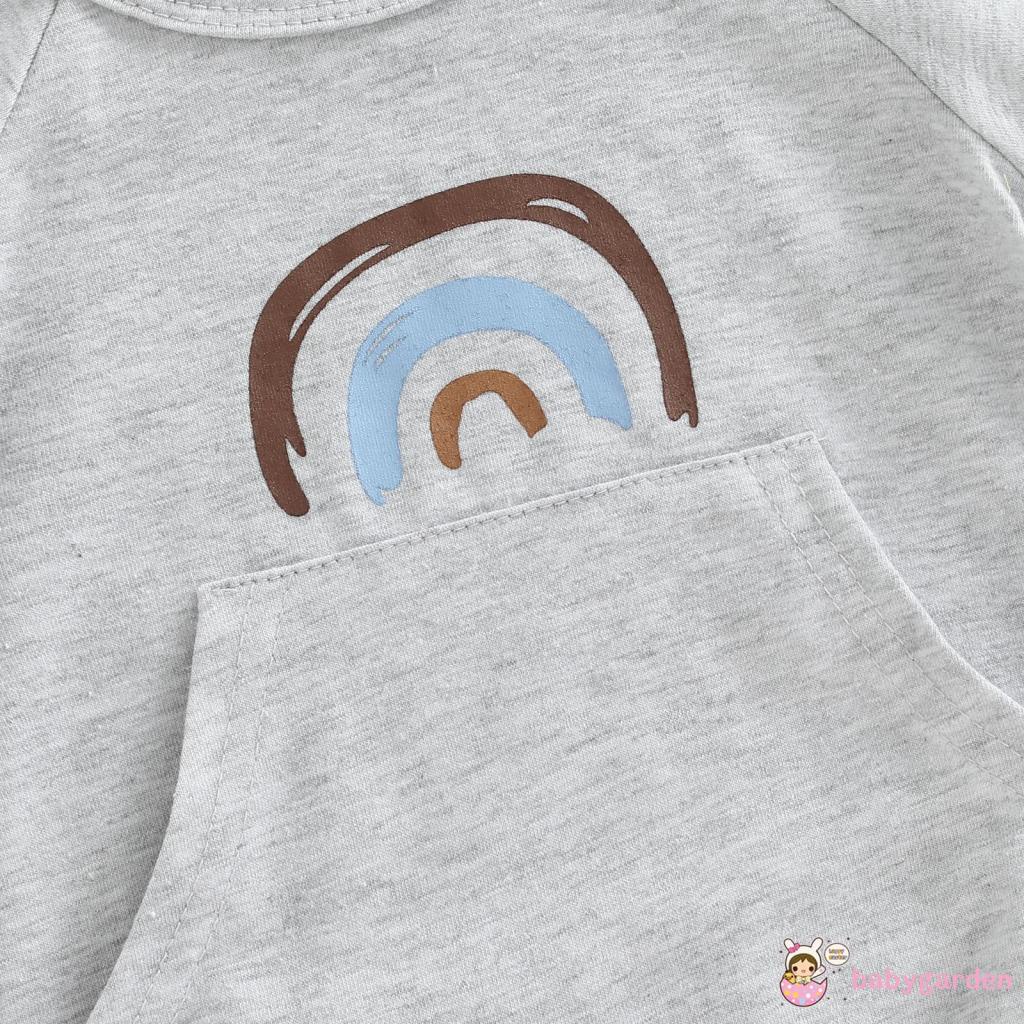 Áo Liền Quần Ngắn Tay Cổ Tròn In Hình Cầu Vồng Cho Bé Trai 0-18 Tháng Tuổi One