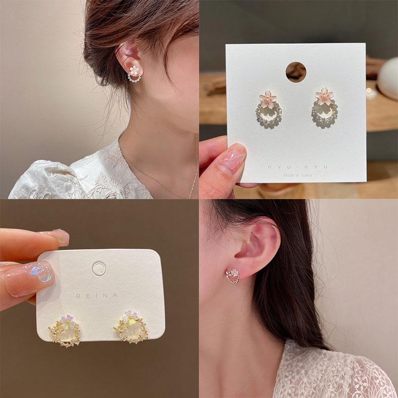 Khuyên Tai Hình Hoa Đính Đá Zircon Sang Trọng Cho Nữ