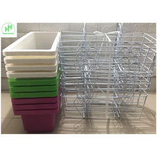 ComBo 10 GIỎ SẮT Treo Chậu Hoa Ban Công Hình Chữ Nhật + 10 CHẬU NHỰA TRỒNG RAU, TRỒNG HOA KÍCH THƯỚC 48X20X16CM