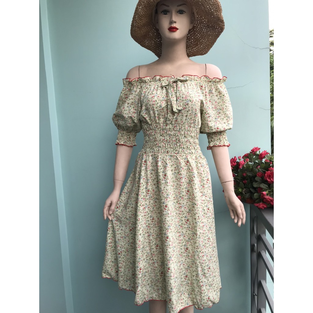 Đầm Hoa Trễ Vai 💝FREESHIP💝 Đầm Nữ Dự Tiệc Thiết Kế Dáng xòe Hoa Nhí Chất Lụa | BigBuy360 - bigbuy360.vn