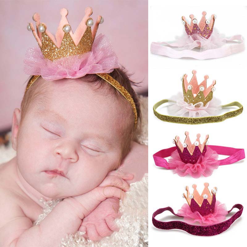 Băng Đô Hình Vương Miện Đính Ngọc Trai Đáng Yêu Cho Bé