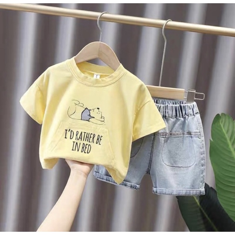 bộ áo gấu nằm quần bò cho bé