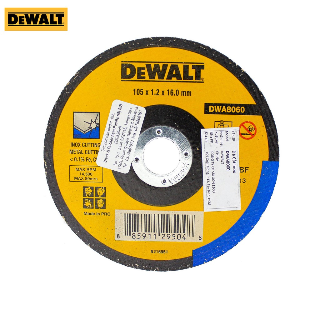 Đá cắt Inox Dewalt DWA8060|100 x 1.2 x 16mm| Chính hãng