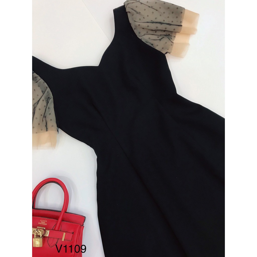 [ xả kho ] MiD Đầm đen xòe tay lưới V1109