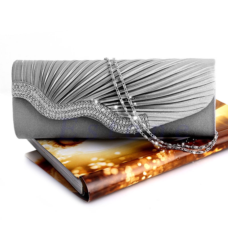Seng Diamante Túi Xách Satin Xếp Ly Pha Lê Sang Trọng Cho Tiệc Cưới