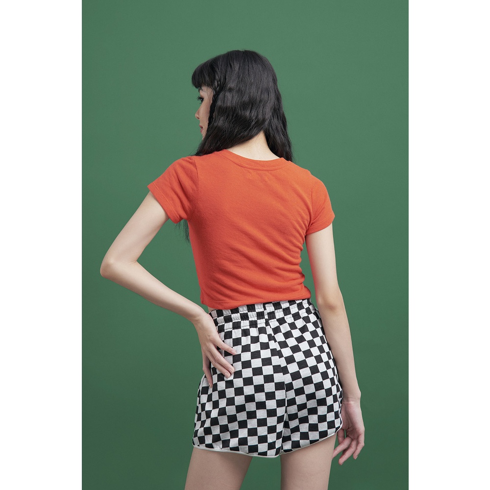 DOTTIE - Quần thun ngắn kẻ ô nữ đen Q0251