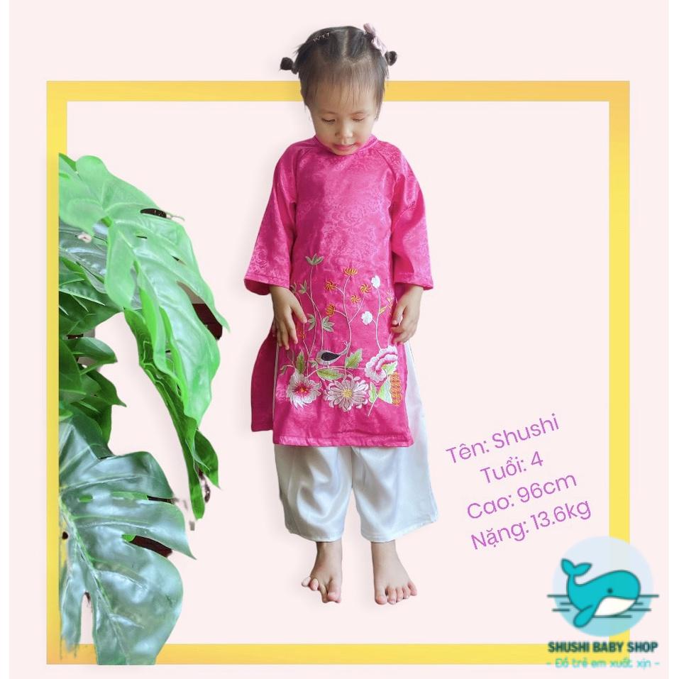 Áo Dài Lụa Truyền Thống Hàng Thiết Kế Cao Cấp Chubby Beans Thêu Tay Tinh Xảo