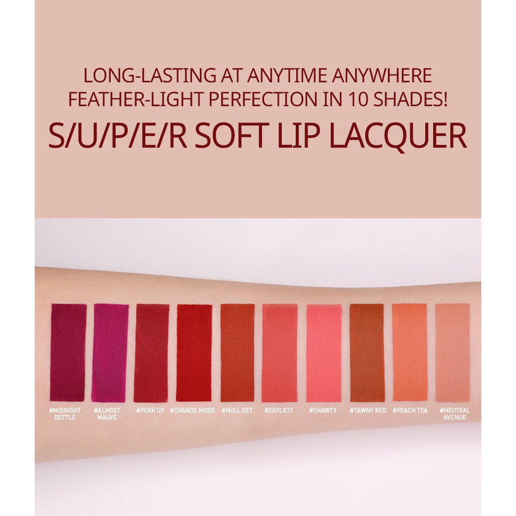 Son Kem Lì 3CE Hồng Tím  3CE Soft Lip Lacquer - Perk Up