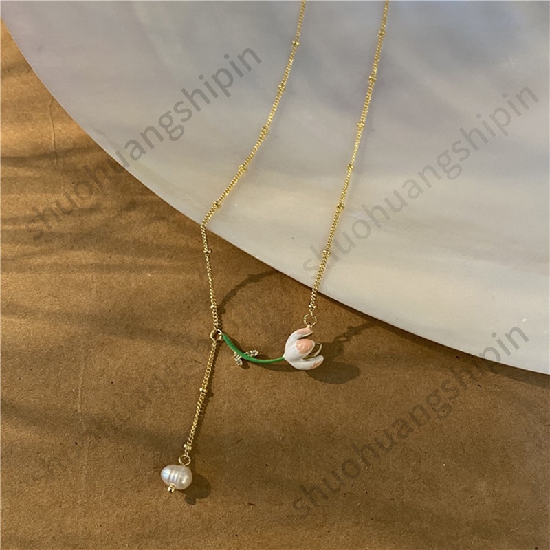 Dây Chuyền Mặt Hoa Tulip Đính Ngọc Trai Nhân Tạo Thanh Lịch