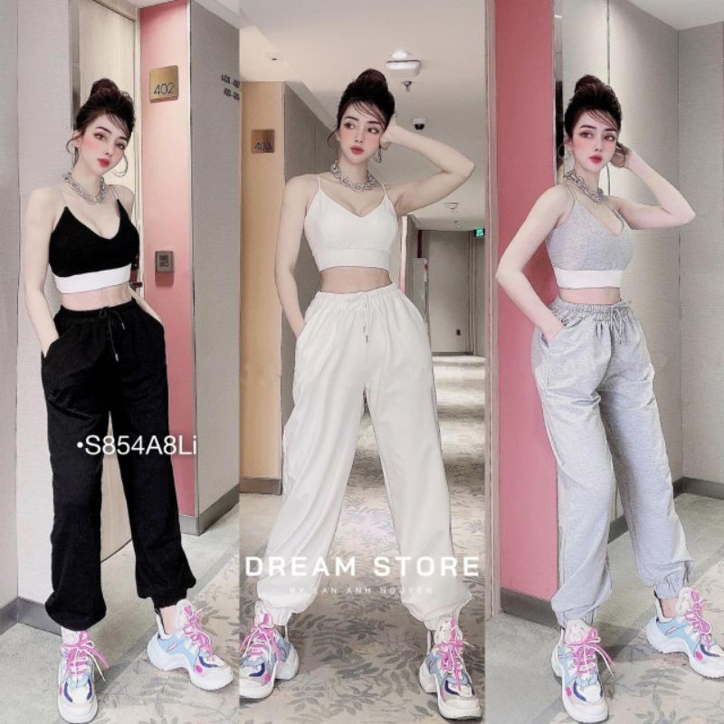 SET THỂ THAO CROPTOP 2 DÂY SỌC QUẦN BO