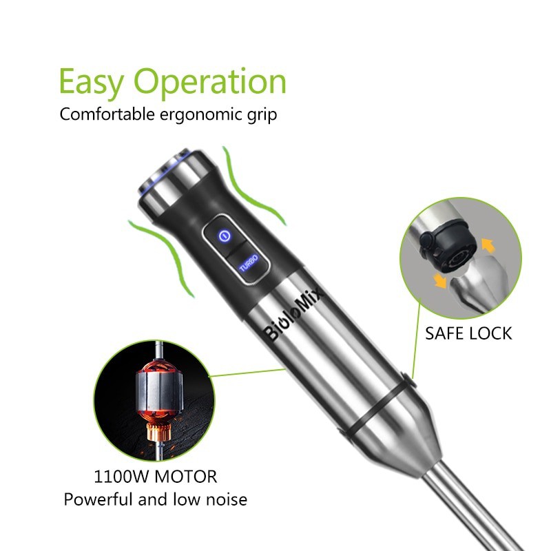 Máy xay sinh tố cầm tay 4 trong 1 BioloMix HB1100 công suất 1100W bằng thép không gỉ