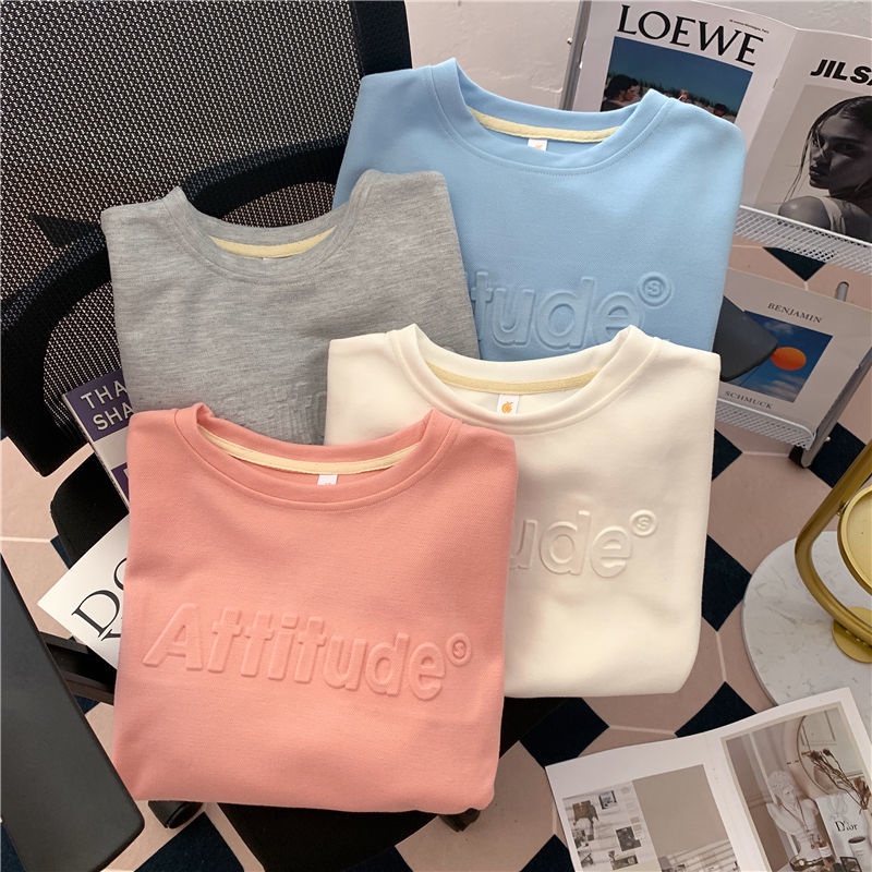 Áo Thun Tay Dài Cổ Tròn Dáng Rộng Thiết Kế Mới Thời Trang Mùa Thu Dành Cho