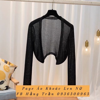 Áo khoác len lửng mỏng tay dài bo eo.