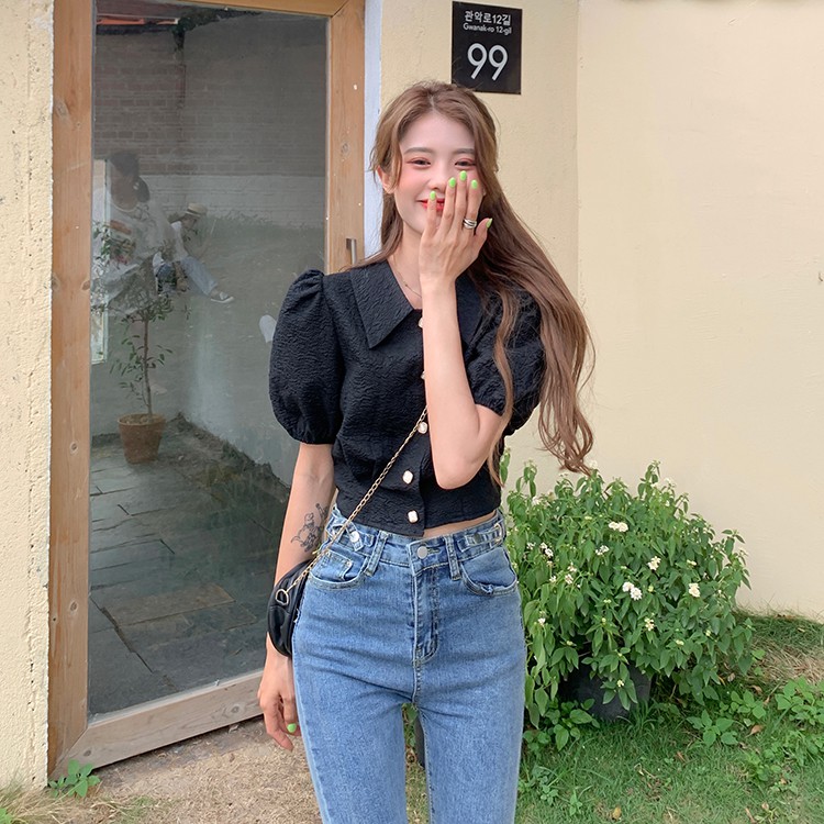 ORDER Áo sơ mi tay phồng tiểu thư croptop công chúa cổ điển hoàng gia ulzzang (2 màu)