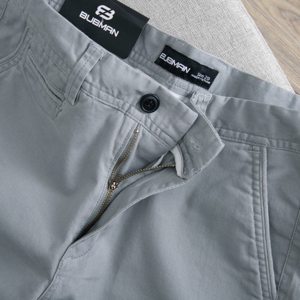 Quần short Kaki Garment màu xám co giãn, năng động, trẻ trung - Bubman