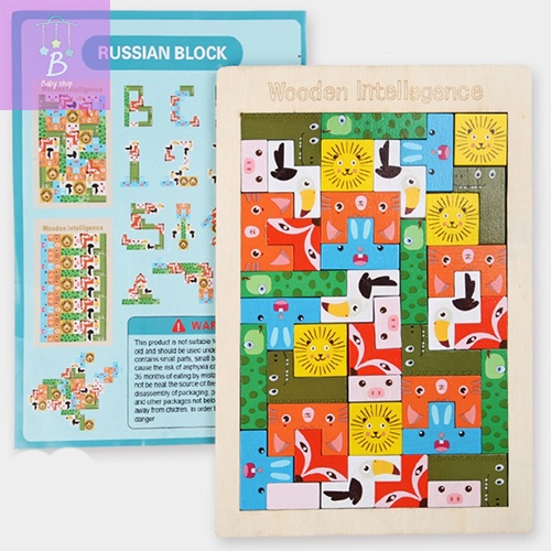 Bộ xếp hình Tangram, Ghép Hình Tetris 40 chi tiết Đồ Chơi Gỗ MONTESSORI- Đồ Chơi Thông Minh Trí Tuệ