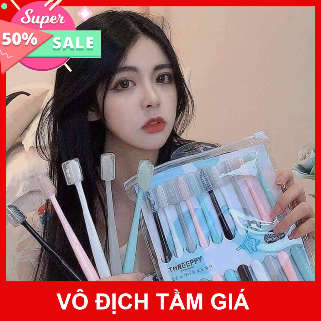 Set 10 Bàn Chải Hàn Quốc Siêu Mềm Có Nắp Đậy