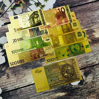 [Giá Rẻ] Trọn Bộ Tiền EURO Mạ Vàng Sang Chảnh Plastic 9 TỜ - Từ 5 - 1 triệu EURO