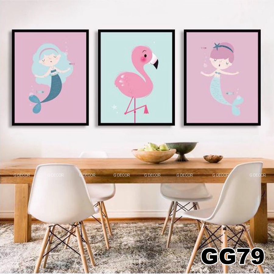 Tranh treo tường canvas hoạt hình trang trí phòng ngủ bé trai, bé gái, tranh siêu nhân, búp bê, anime, công chúa, baby