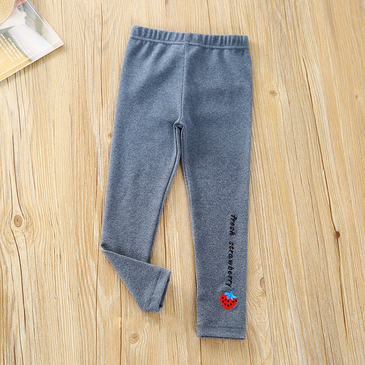 Quần legging thu đông bé gái 6-45kg chất cotton co giãn 4 chiều hình thêu hoa quả