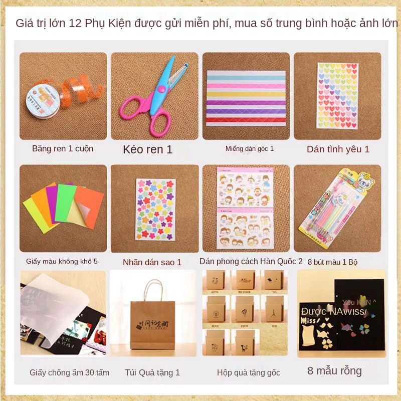 Tự làm album ảnh handmade, kỷ niệm, dán hồ sơ tăng trưởng tốt nghiệp tiểu học, hai vợ chồng chụp, viết tay